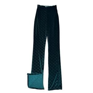 Weili Zheng NEW Embossed Velvet Straight leg Pants Green XS Zipper Ankles $350